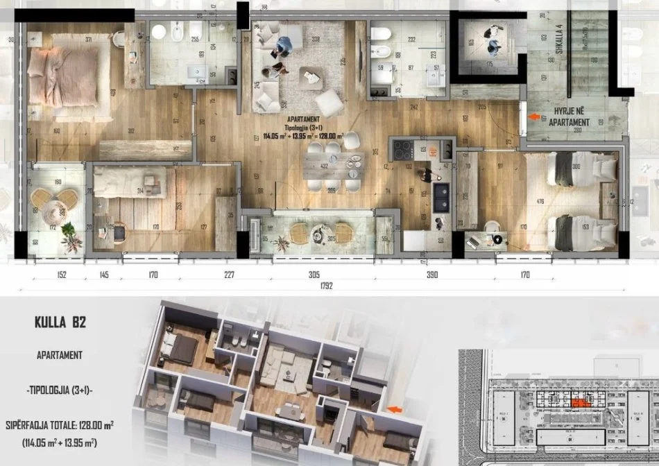 Tirane, shitet apartament 3+1 Kati 6, 128 m² 172.800 € (LAPRAKE)