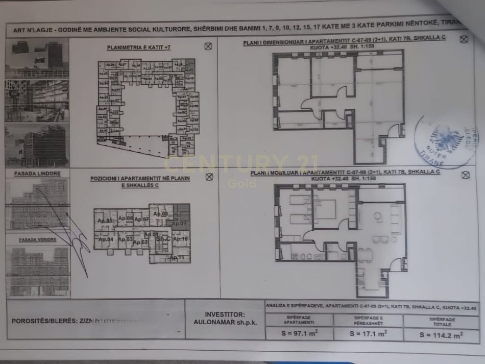 Tirane, shitet apartament 2+1+Ballkon Kati 7, 114 m² 195.000 € 