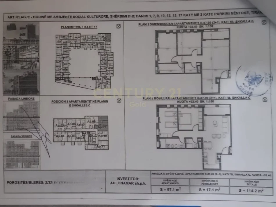 Tirane, shitet apartament 2+1+Ballkon Kati 7, 114 m² 195.000 € (profarma)