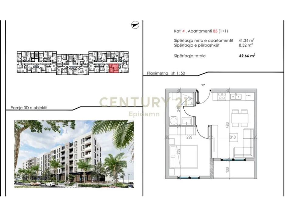 Durres, shes apartament 1+1+Ballkon Kati 4, 50 m² 74.490 € 