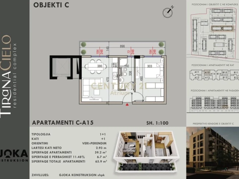 Tirane, shitet apartament 1+1 Kati 2, 66 m² 112.000 € (TIRANA CIELO RESIDENCE)