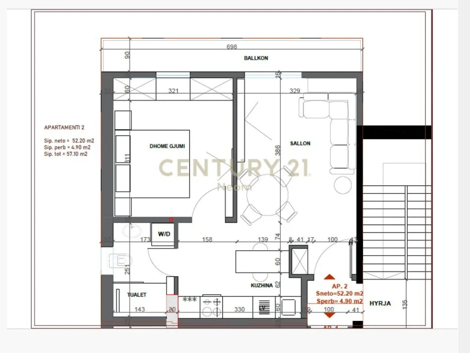 Tirane, shitet apartament 1+1 Kati 6, 57 m² 176.700 € (ish blloku)