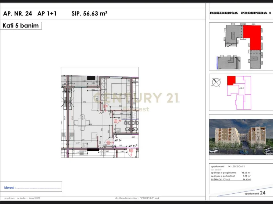 Tirane, shitet apartament 1+1 Kati 5, 57 m² 62.300 € (Prane Liqenit te Paskuqanit)
