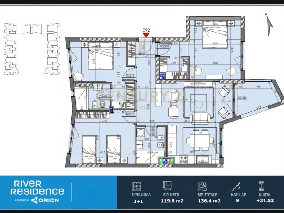 Tirane, shitet apartament 3+1+Ballkon Kati 9, 238.000 € (Rruga Fejzi Himzo, Orin Construction)