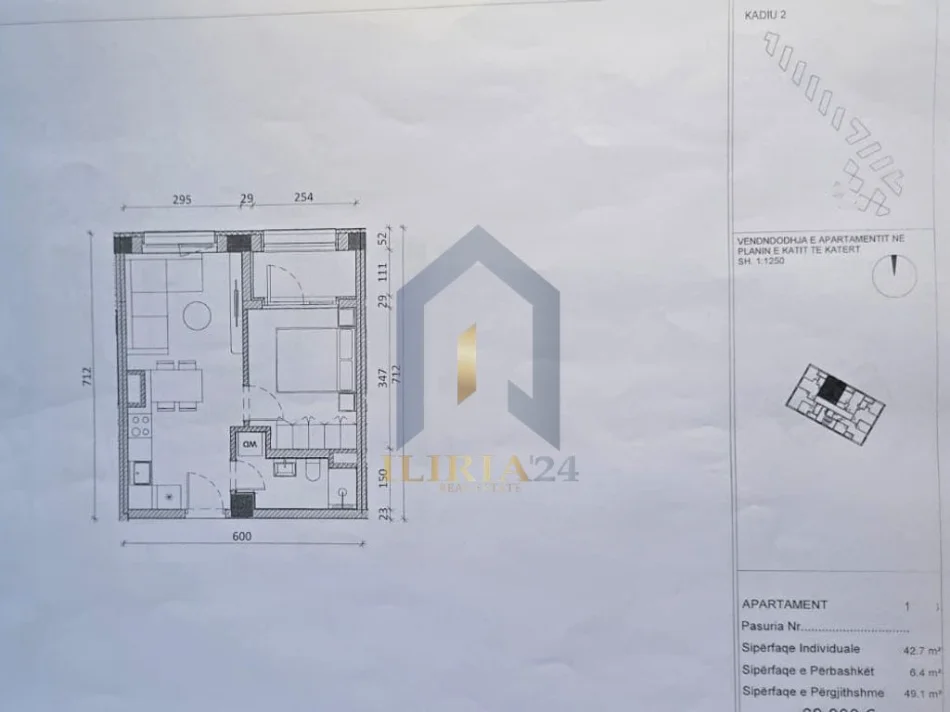 Tirane, shitet apartament 1+1+Ballkon Kati 4, 49 m² (SUPER OKAZION ! Apartament 1+1 per shitje ne Ali Dem Kadiu Residence)