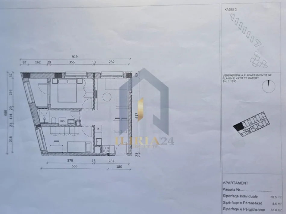 Tirane, shitet 2+1+Ballkon Kati 3, 65 m² 94.250 € (Okazion! Apartament 2+1 per shitje ne Ali Dem Residenca Kadiu)