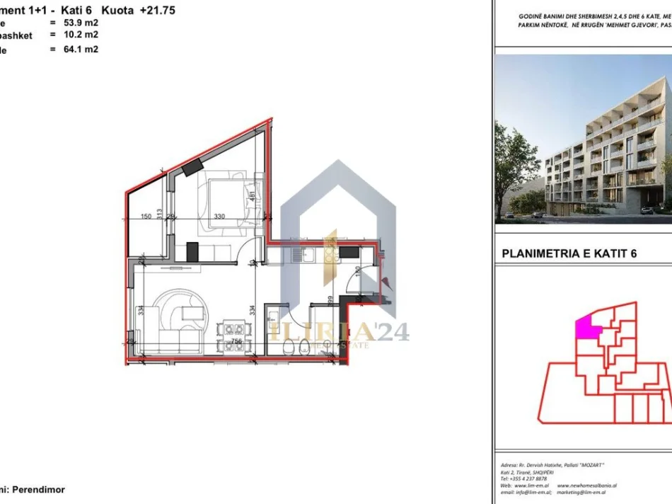 Tirane, shitet apartament 1+1+Ballkon Kati 6, 64 m² 60.895 € (SUPER OKAZION! Apartament 1+1 per shitje tek Aluna 5 Paskuqan)