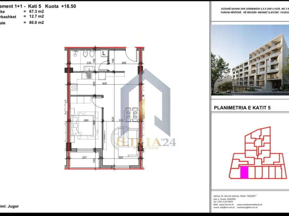 Tirane, shitet apartament 1+1+Ballkon Kati 5, 80 m² 76.000 € (SUPER OKAZION! Apartament 1+1 per shitje Paskuqan Kompleksi Aluna 5)