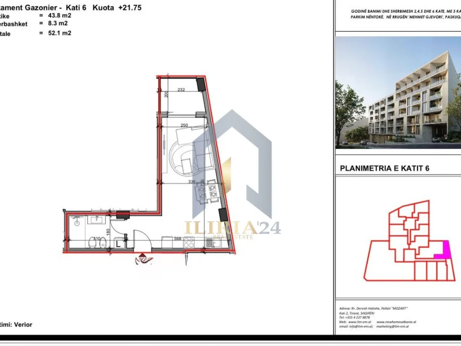 Tirane, shes garsonier 1+1 Kati 6, 52 m² 49.495 € (OKAZION! Garzoniere per shitje ne Paskuqan Kompleksi Aluna)