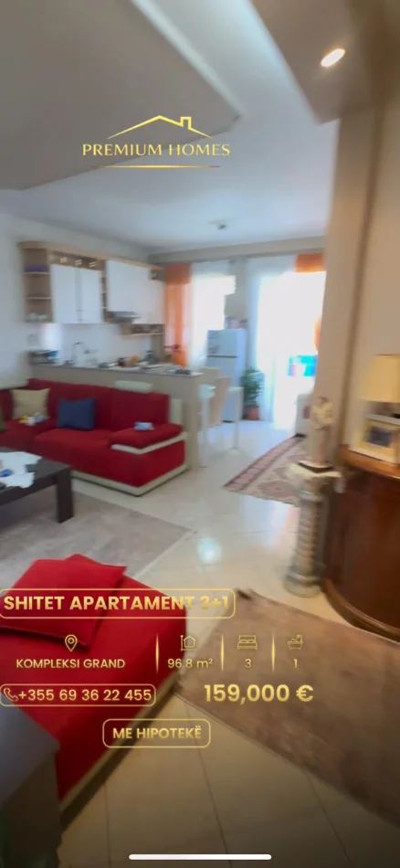 Tirane, shes apartament 3+1+Ballkon Kati 6, 97 m² 159.000 € (Kompleksi Grand)