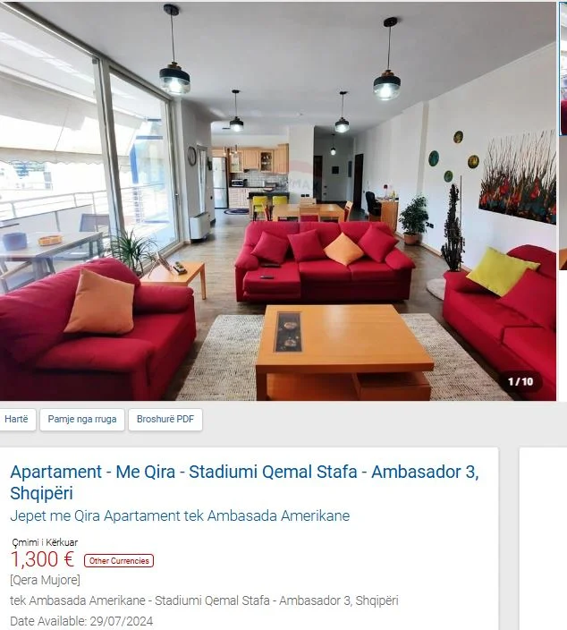 Tirane, jepet me qera apartament 2+1 Kati 8, 170 m² 1.300 € (PRANE AMBASADES AMERIKANE)