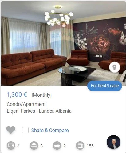 Tirane, jepet me qera apartament 3+1 Kati 1, 120 m² 1.300 € (LIQENI I FARKES)