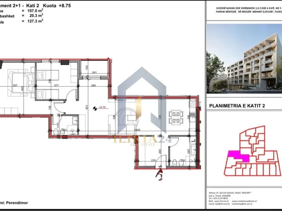 Tirane, shitet apartament 2+1+Ballkon Kati 2, 127 m² 120.027 € (OKAZION! Apartament 2+1 ne Paskuqan per shitje Kompleksi Aluna 5)