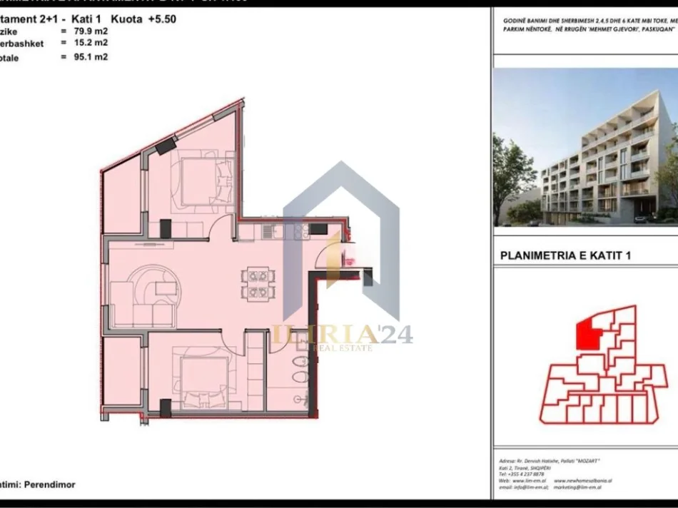 Tirane, shitet apartament 2+1+Ballkon Kati 1, 95 m² 104.610 € (Okazion! Shitet apartament 2+1 ne Paskuqan Kompleksi Aluna)