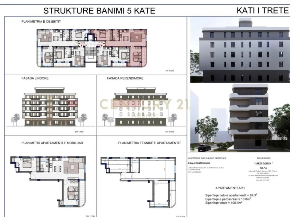 Durres, shitet apartament 1+1 Kati 3, 100 m² 165.000 € 