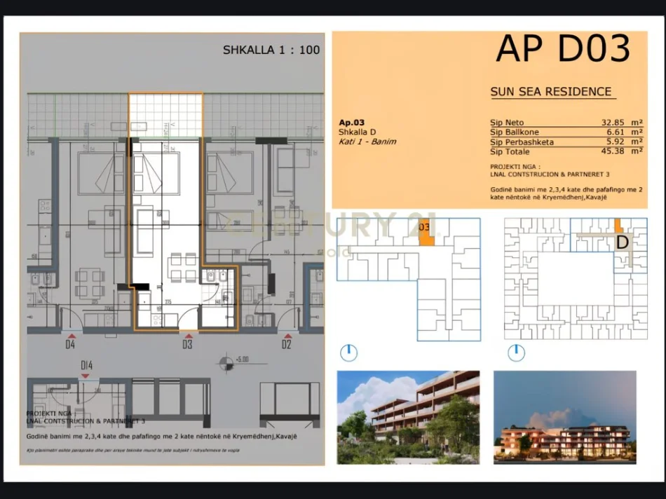 Golem, shitet garsonier 1+1+Ballkon Kati 1, 45 m² 56.000 € 