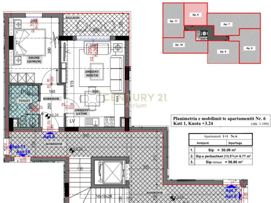 Tirane, shitet apartament 1+1 Kati 1, 56 m² 119.469 € (sauk i vjeter)