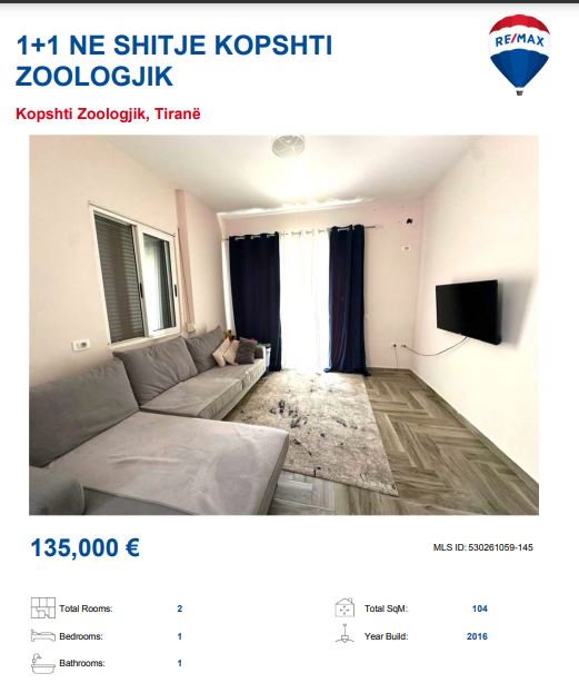 Tirane, shitet apartament 1+1, Kati 2, 104 m² 135,000 € (KOPSHIT ZOOLOGJIK)