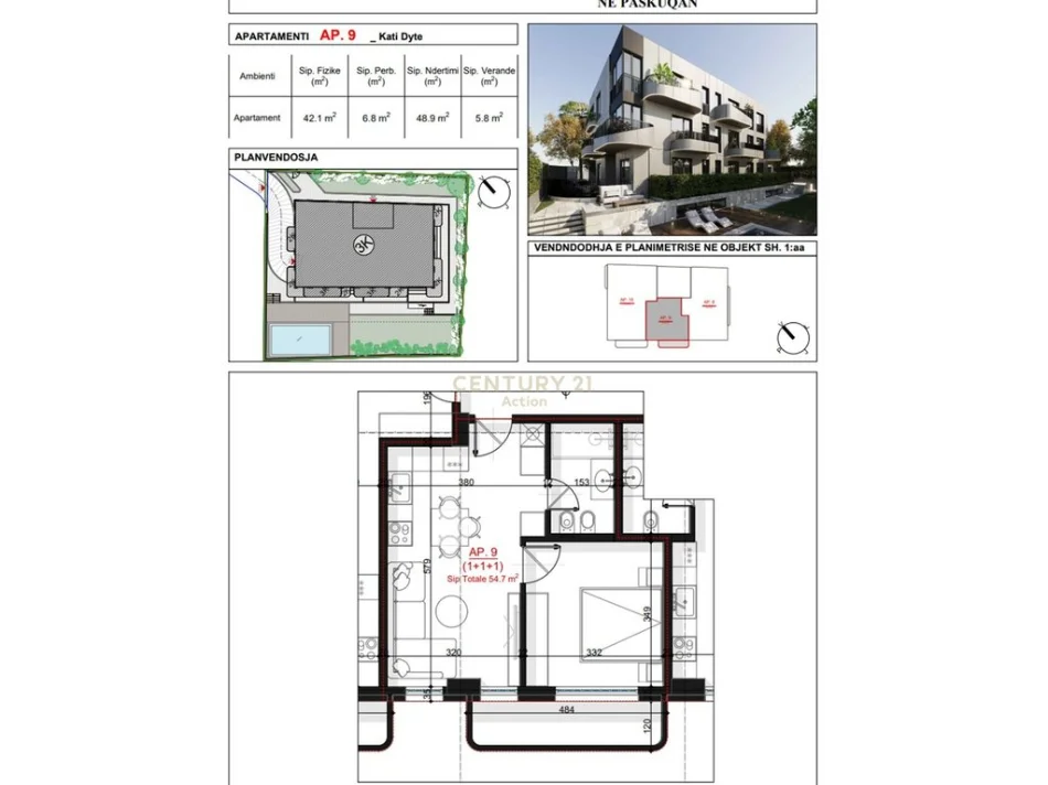 Tirane, shitet apartament 1+1 Kati 2, 49 m² 68.000 € 