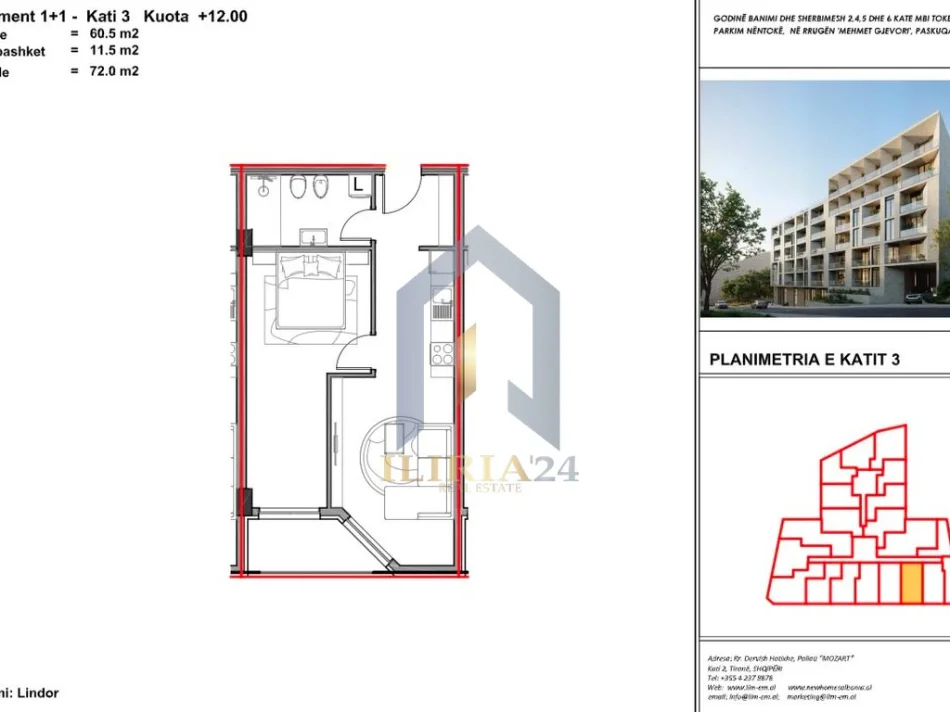 Tirane, shitet apartament 1+1+Ballkon Kati 3, 72 m² 79.200 € (Apartament 1+1 në shitje tek Kompleksi më i ri rezidencial Aluna 5, Paskuqan)
