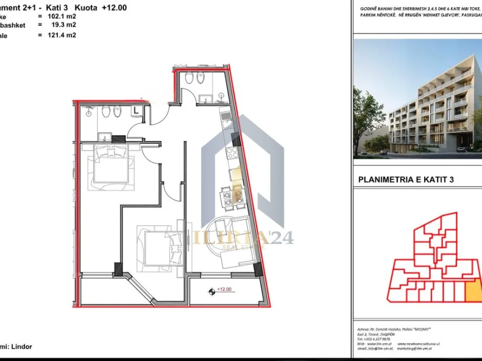 Tirane, shitet apartament 2+1+Ballkon Kati 2, 121 m² 133.540 € (Shitet apartament 2+1 ne Paskuqan , Aluna 5)