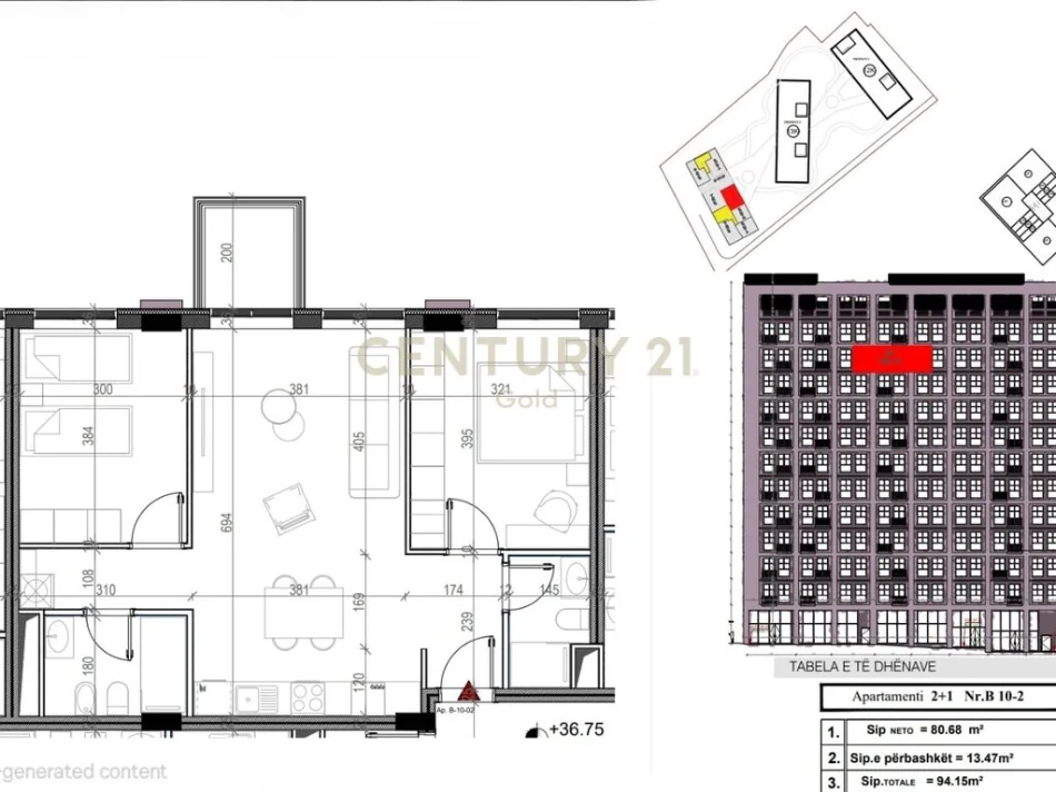 Tirane, shitet apartament 2+1+Ballkon Kati 10, 94 m² 169.500 € 