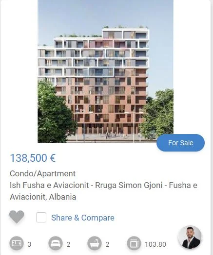 Tirane, shitet 2+1 Kati 3, 103 m² 138.500 € (te fusha aviacionit)