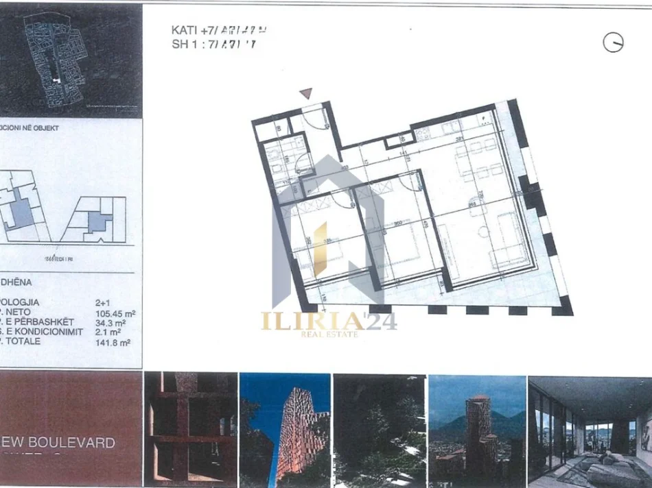Tirane, shes apartament 2+1+Aneks+Ballkon Kati 7, 142 m² 311.960 € (Apartament 2+1 per shitje tek, Bulevardi i Ri , Tirana Konstruksion)