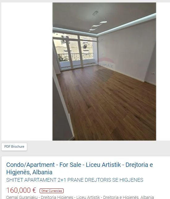 Tirane, shitet apartament 2+1 Kati 3, 70 m² 160.000 € (TE HIGJENA AMBASADA AMERIKANE)