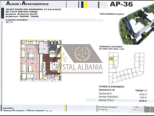 Tirane, shitet apartament 1+1+BLK Kati 4, 68 m² 800 Euro/m2 (Bulevardi i Kasharit)