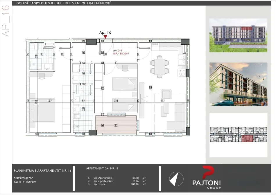 Tirane, shitet apartament 2+1 Kati 4, 103 m² 82.600 € (Rruga Skenderbeu, Kamez)