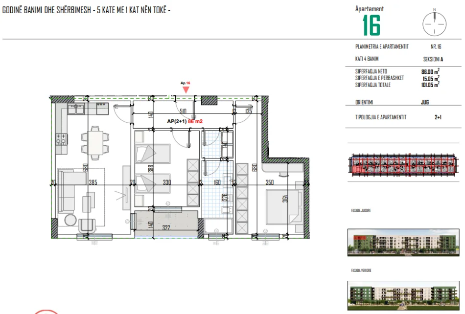 Tirane, shitet apartament 2+1+Ballkon Kati 4, 101 m² 80.800 € (Bulevardi Blu Kamez)