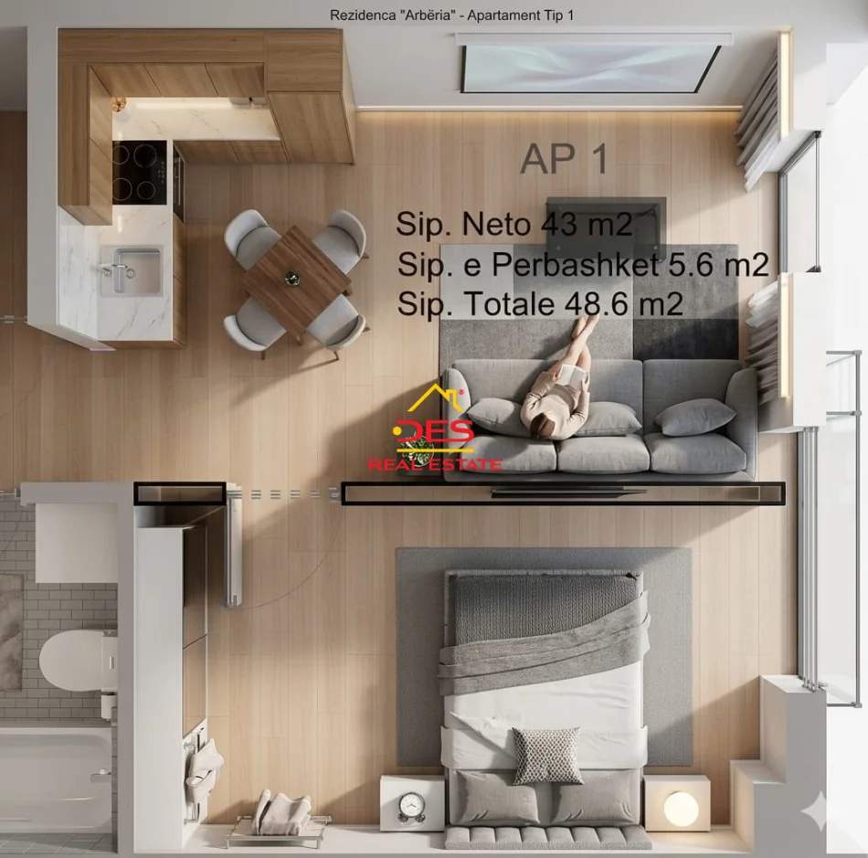 Vlore, shitet apartament 1+1+Ballkon Kati 5, 48 m² 126.000 € (Radhimë)