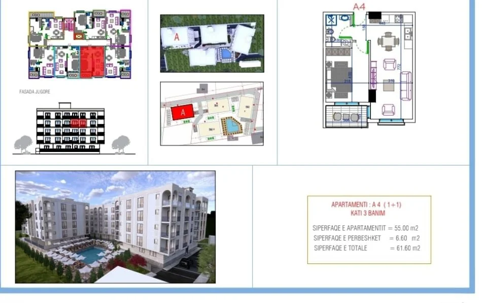 Durres, shitet apartament 1+1 Kati 3, 55 m² 58.500 € (Golem, Durres)