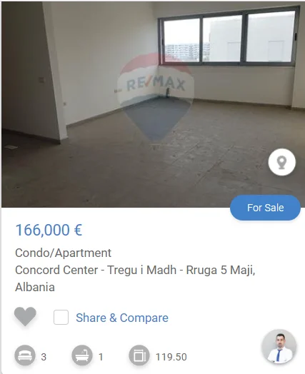 Tirane, shitet apartament 3+1 Kati 8, 105 m² 166.000 € (te concord center tek 5 maji)