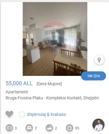 Tirane, jepet me qera apartament 2+1 Kati 3, 77 m² 550 € (TE KONTAKTI 21 DHJETORI)