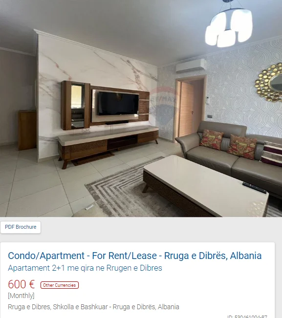 Tirane, jepet me qera apartament 2+1 Kati 4, 80 m² 600 € (RRUGA E DIBRES)