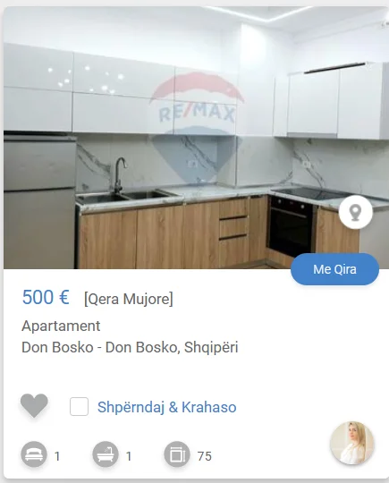 Tirane, jepet me qera apartament 1+1 Kati 2, 65 m² 500 € (DON BOSCO)