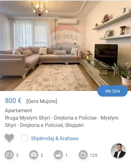 Tirane, jepet me qera apartament 2+1 Kati 8, 125 m² 800 € (MYSLYM SHYRI)