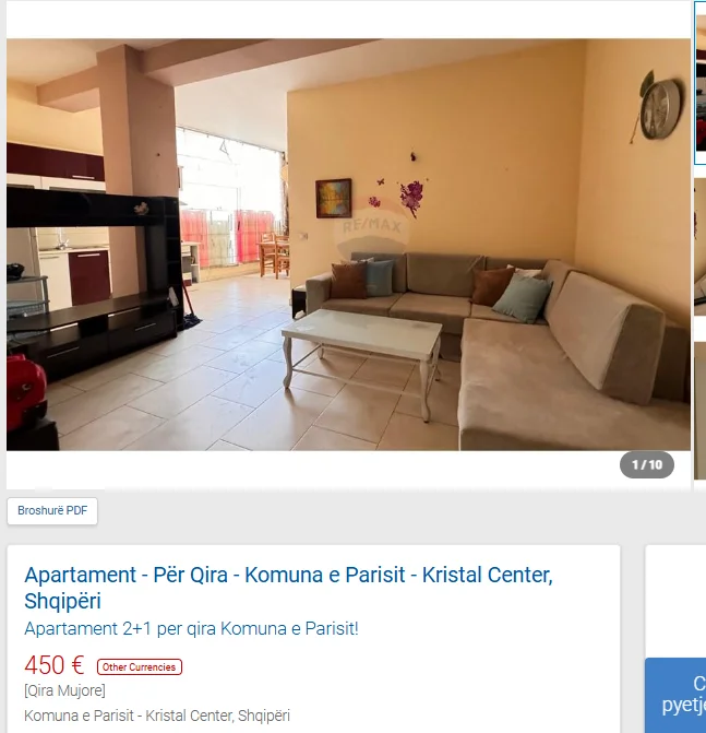 Tirane, jepet me qera apartament 2+1 Kati 4, 110 m² 450 € (KOMUNA E PARISIT KRISTAL CENTER)