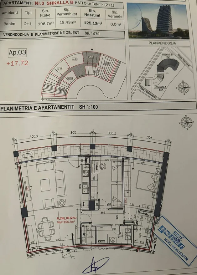 Tirane, shes apartament 2+1 Kati 5, 125 m² 375.000 € (rruga e kosovareve)