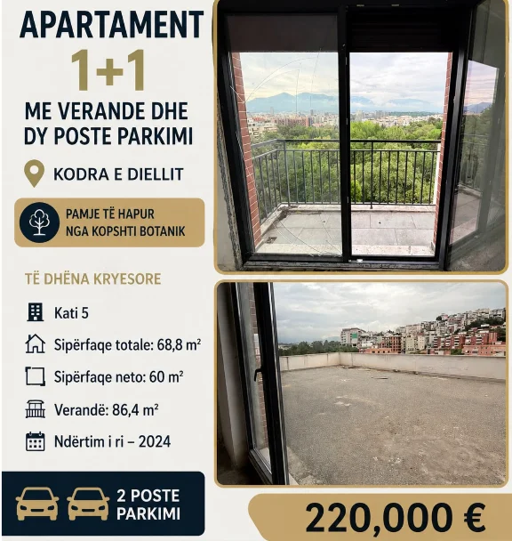 Tirane, shitet apartament 1+1+Aneks+Ballkon Kati 5, 155 m² 220.000 € (kodra e diellit)