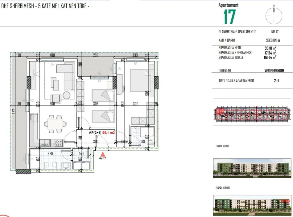 Tirane, shitet apartament 2+1 Kati 4, 116 m² 93.000 € (Bulevardi Blu)