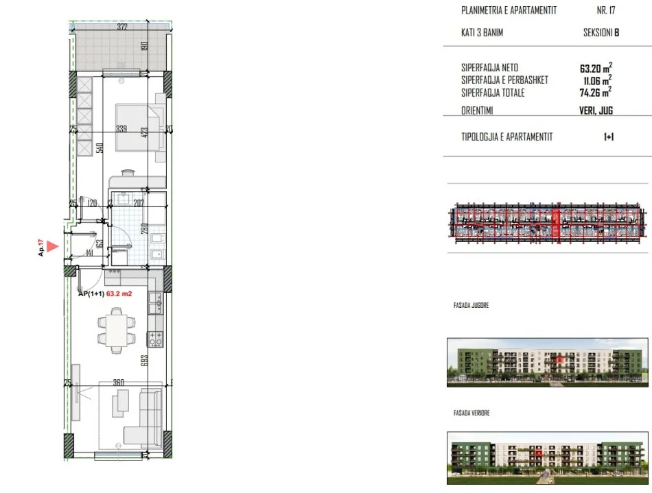 Tirane, shitet 1+1+Ballkon Kati 3, 74 m² 59.400 € (Rrethi Bathores)