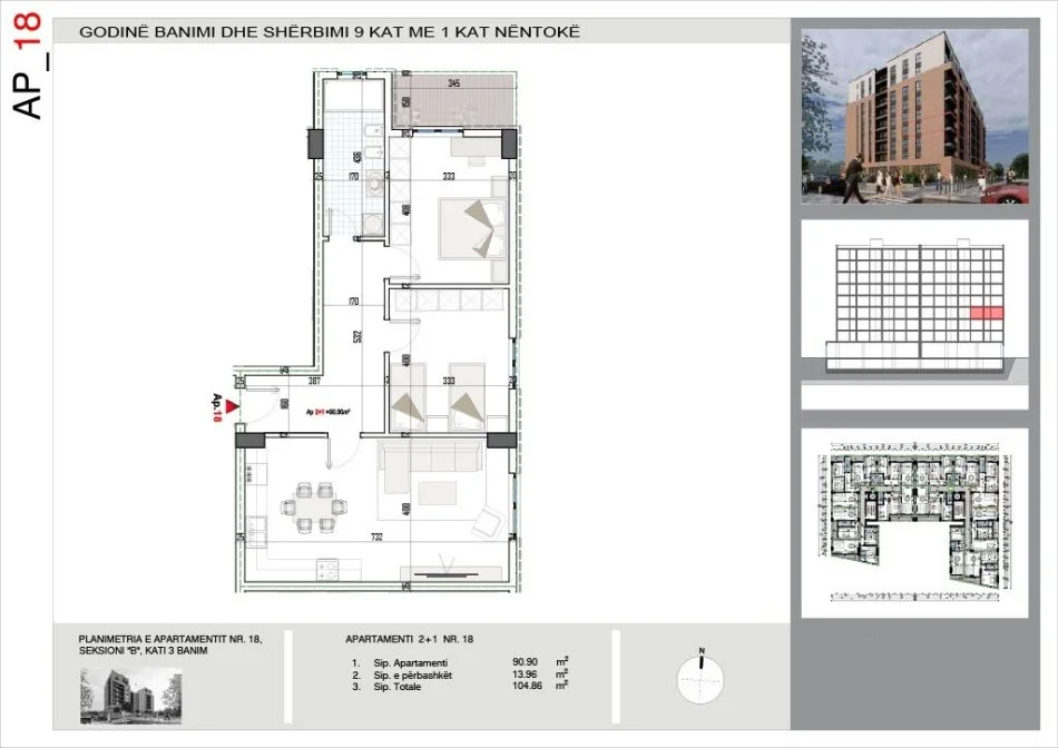 Tirane, shitet apartament 2+1 Kati 3, 105 m² 126.000 € (Bulevardi i Ri)