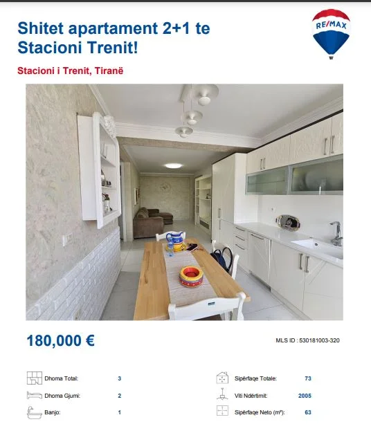 Tirane, shitet apartament 2+1 Kati 4, 75 m² 180.000 € (TE TRENI)