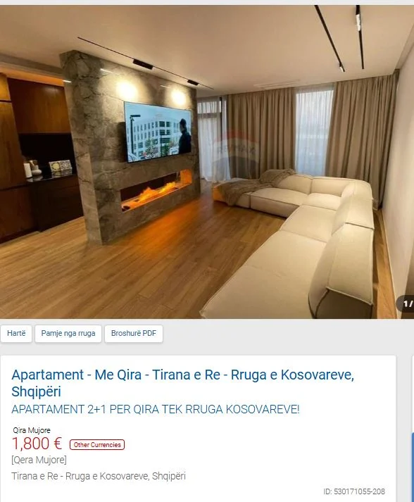 Tirane, jepet me qera apartament 2+1 Kati 4, 119 m² 1.800 € (RRUGA E KOSOVAREVE)