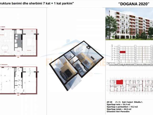 Tirane, shes apartament 1+1+BLK Kati 4, 65 m² 79.000 Euro (Unaza e Re)