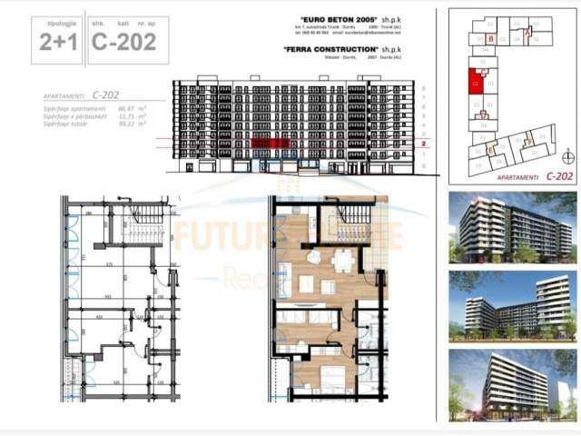 Tirane, shes apartament 2+1+BLK Kati 2, 99 m² 124.000 Euro (Don Bosko)
