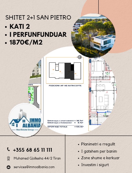 Gjiri Lalezit, shitet apartament 2+1+BLK Kati 2, 106 m² 1.870 Euro/m2 (San Pietro)